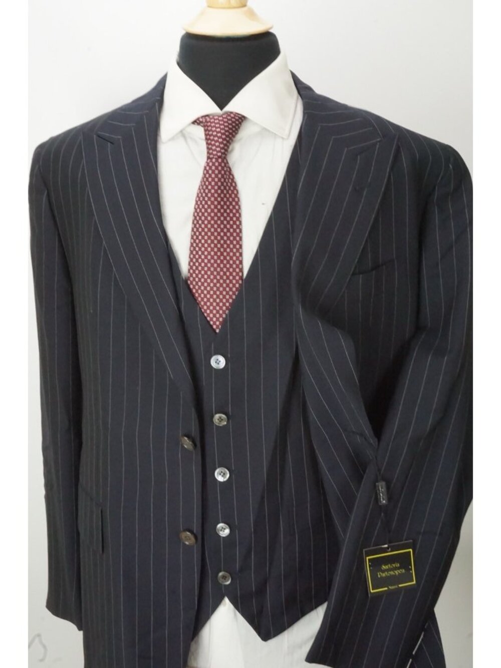 Sartoria Partenopea Blue Stripe Mohair Wool 3 Pc Suit Jacket Pant Vest 52 EU NEW